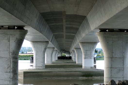 Dramatic view of bridge architecture in Richmond, BC.