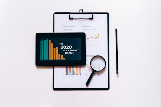 CMA Consultation <BR>Phase I Tablet, magnifying glass, and clipboard for stock market analysis.